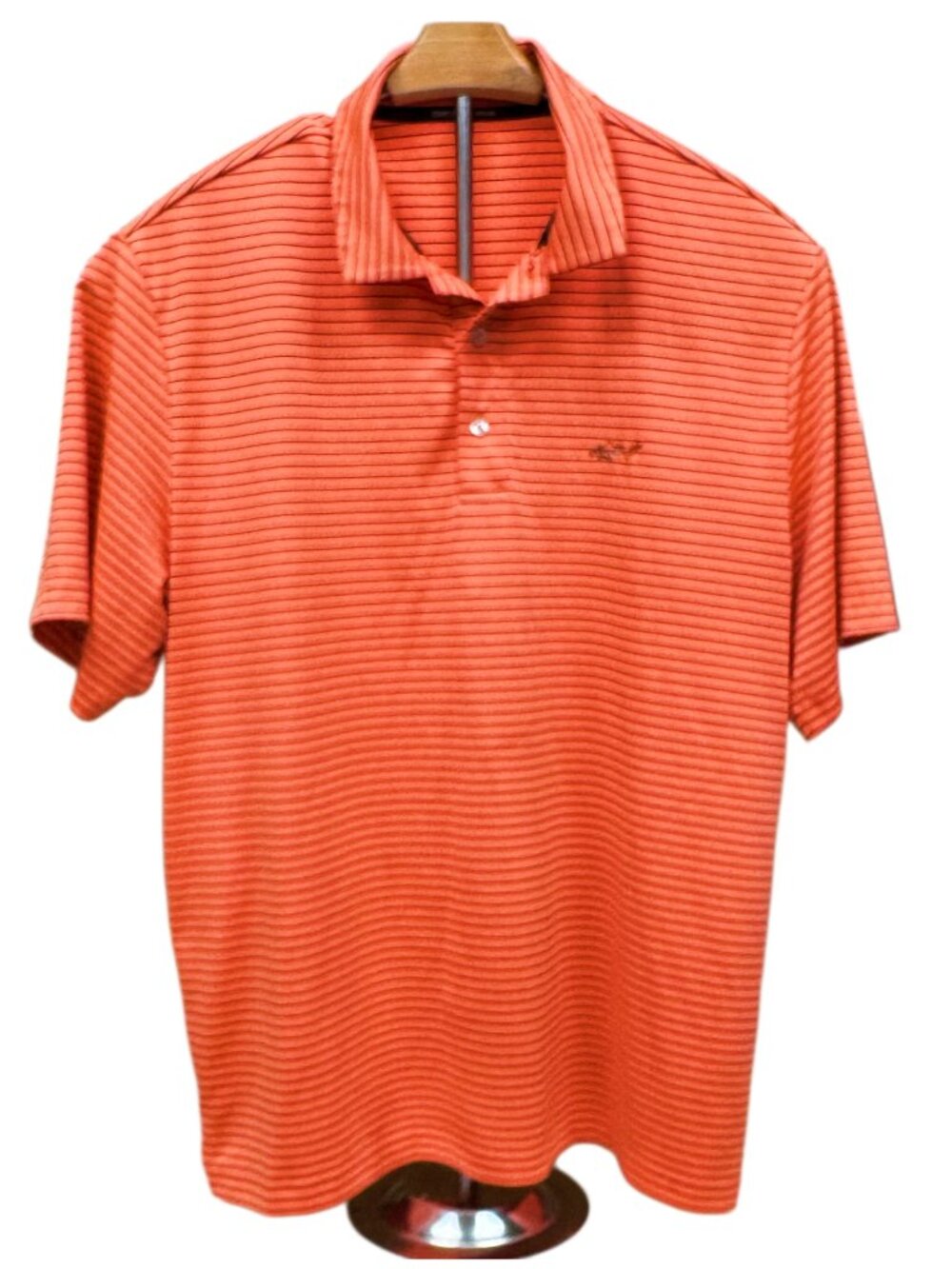 George Norman Orange Black Shirt Stripe Short Sleeve Polo Performance Large